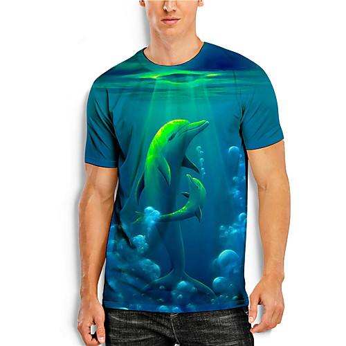 

Men's Unisex T shirt 3D Print Graphic Prints Fish Dophin Animal 3D Print Short Sleeve Daily Tops Basic Casual Round Neck Green / Summer