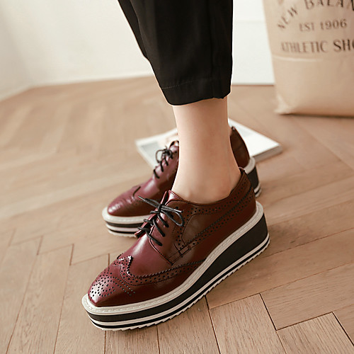 

Women's Oxfords Brogue Platform Round Toe PU Synthetics Black Brown