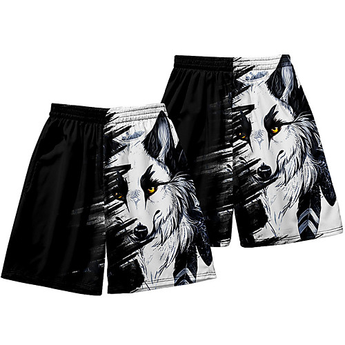 

Casual / Sporty Athleisure Men's Jogger Shorts Daily Holiday Pants Short Wolf Elastic Waist 3D Print Black