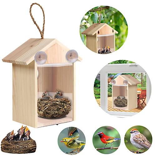 

DIY Sucker Bird Nest Wooden House Handmade Eco-friendly Cage Outdoor Birdhouse Garden Yard Hanging