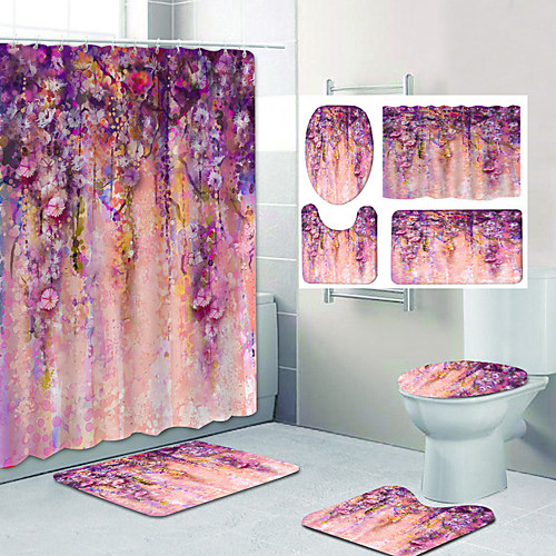 

Bathroom Shower Curtain & Mat Set Classic Polyester Waterproof