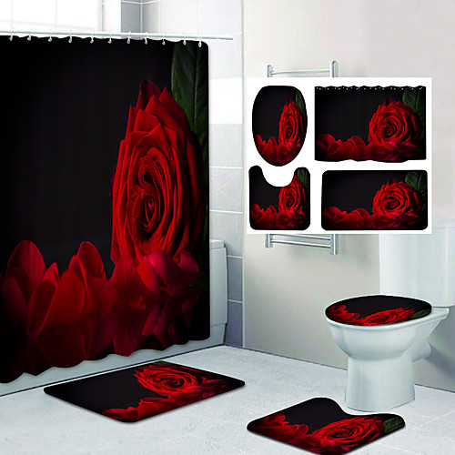 

Bathroom Shower Curtain & Mat Set Classic Polyester Waterproof