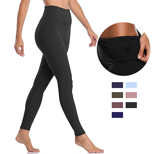 

Women's High Waist Yoga Pants Hidden Waistband Pocket Tights Leggings Tummy Control Butt Lift 4 Way Stretch Baby blue Purple Blush Nylon Non See-through Fitness Gym Workout Running Summer Sports
