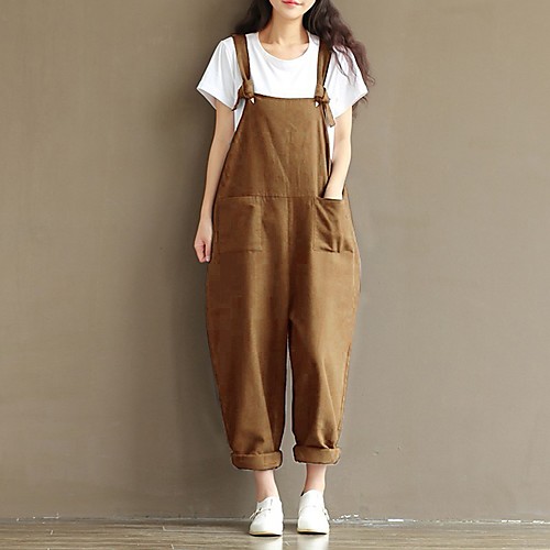 

2019 spring and summer new plus size women's literary dark blue brushed cotton cloth suspenders casual trousers women factory direct sales