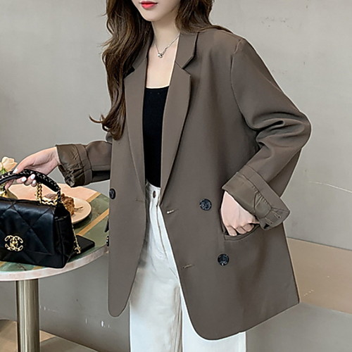 

Women's Blazer Blazer Solid Colored Regular Fit Polyester Men's Suit Black / Brown - Notch lapel collar