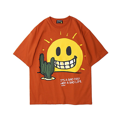 

Men's Unisex T shirt Hot Stamping Graphic Prints Cactus Smiley Face Plus Size Print Short Sleeve Casual Tops 100% Cotton Basic Casual Fashion Black Orange