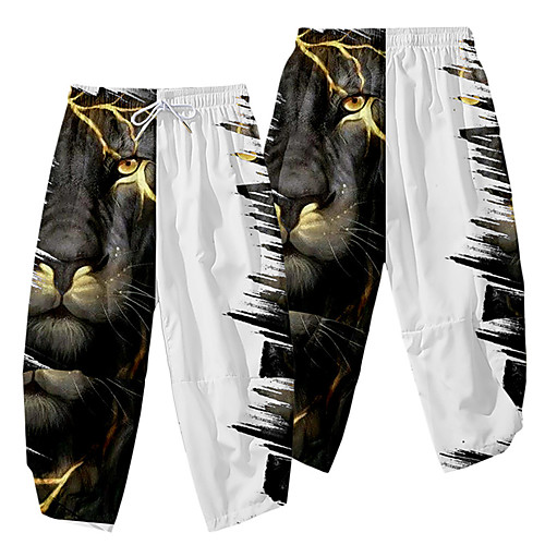 

Men's Casual / Sporty Athleisure Daily Sports Harem Loose Wide Leg Pants Lion Full Length 3D Print Elastic Waist Black / White