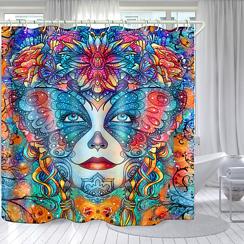 

Colorful Flowers Woman Digital Printing Shower Curtain Shower Curtains Hooks Modern Polyester New Design 72 Inch