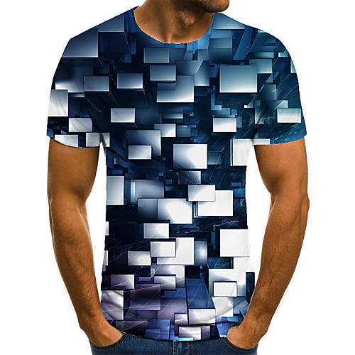 

Men's T shirt 3D Print Geometric 3D Print Print Short Sleeve Casual Tops Casual Fashion Black / White