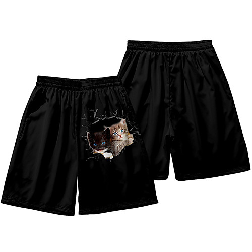 

Casual / Sporty Athleisure Men's Jogger Shorts Daily Holiday Pants Short Cat Elastic Waist 3D Print Black