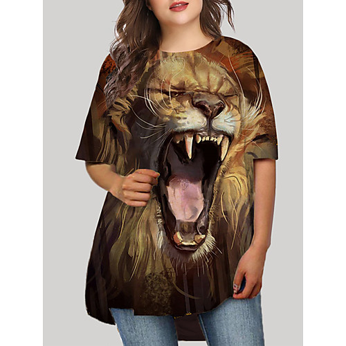 

Women's Plus Size Dress T Shirt Dress Tee Dress Short Mini Dress Half Sleeve Cat Graphic Animal Print Casual Fall Spring Summer Orange XL XXL 3XL 4XL 5XL