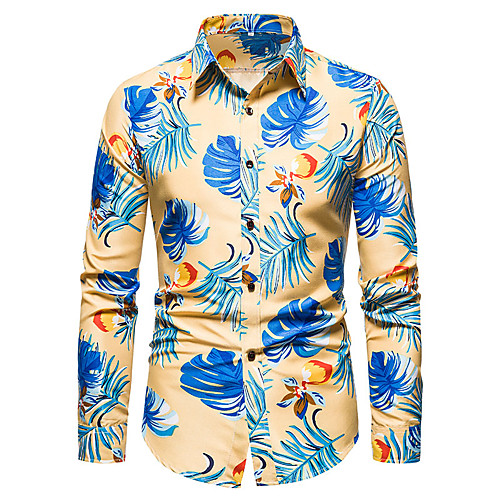 

Men's Shirt Graphic Long Sleeve Casual Tops Simple Black Yellow