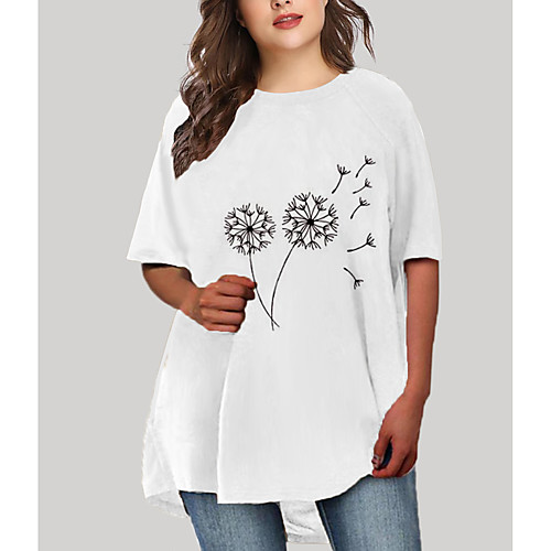 

Women's Plus Size Dress T Shirt Dress Tee Dress Short Mini Dress Half Sleeve Floral Graphic Print Casual Fall Spring Summer White XL XXL 3XL 4XL 5XL
