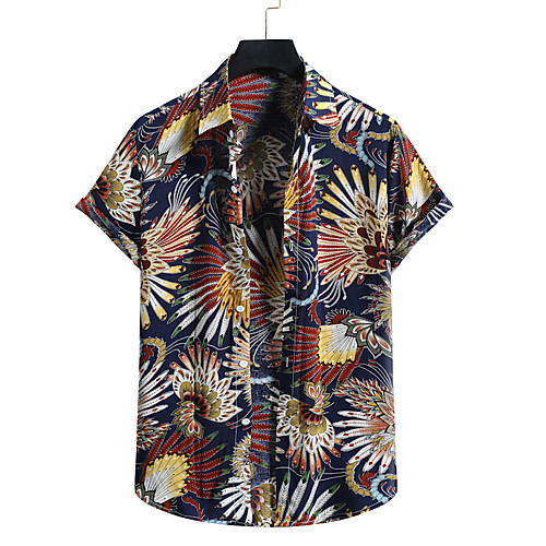 

Men's Shirt Other Prints Plants Print Short Sleeve Casual Tops Hawaiian Black Navy Blue