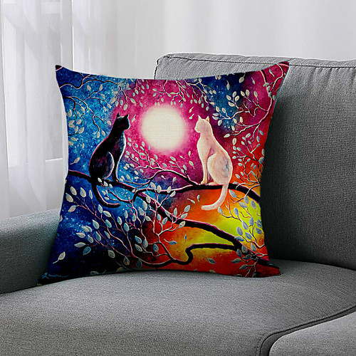 

Double Side 1 Pc Botanical Cushion Cover Print 45x45cm Faux Linen for Sofa Bedroom