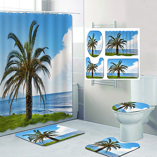 

Coconut Trees By The Sea Pattern Printing Bathroom Shower Curtain Leisure Toilet Four-Piece Design