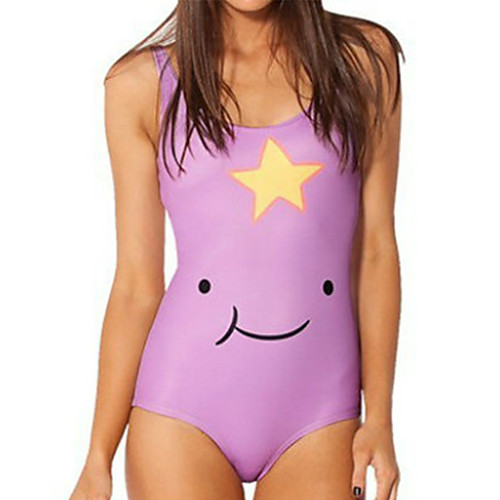 

Women's One Piece Monokini Swimsuit Tummy Control Open Back Slim Dot Purple Swimwear Bodysuit Strap Bathing Suits New Party Fashion / Lady / Print / Padless / Print