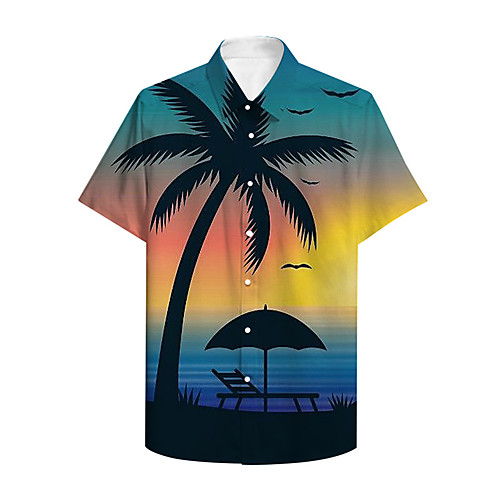 

Men's Shirt 3D Print Graphic 3D Landscape Button-Down 3D Print Short Sleeve Casual Tops Casual Hawaiian Blue