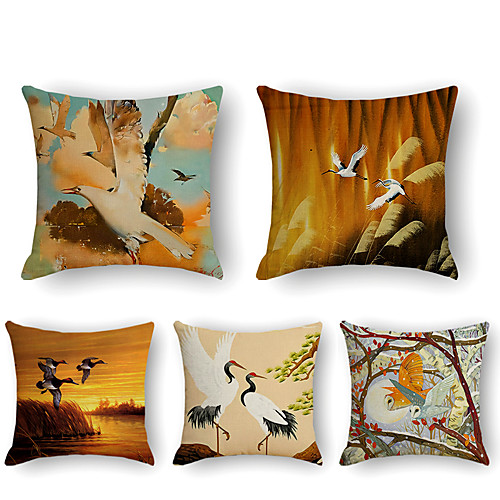 

Cushion Cover 5PCS Linen Soft Print Square Throw Pillow Cover Cushion Case Pillowcase for Sofa Bedroom 45 x 45 cm (18 x 18 Inch) Superior Quality Mashine Washable
