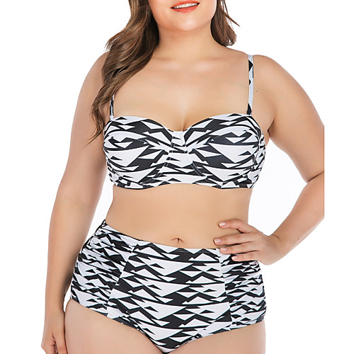 

Women's Plus Size Padded Fashion Sexy Print Bikini Swimsuit Tummy Control Push Up Geometric Strap Swimwear Bathing Suits Black / New