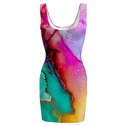 

Women's Sports Dress Short Mini Dress Rainbow Sleeveless Print Print Spring Summer Round Neck Casual Holiday 2021 S M L XL XXL 3XL