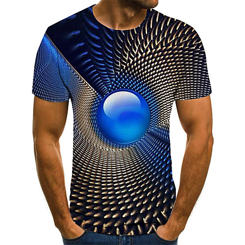 

Men's T shirt Shirt 3D Print Geometric 3D Print Print Short Sleeve Casual Tops Casual Fashion Round Neck Blue