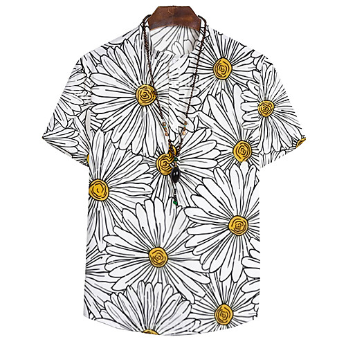 

Shirt Men's Floral Daisy 3D Print Button-Down 3D Print Casual Short Sleeve Tops Casual Fashion Breathable Comfortable Gray