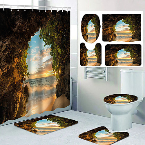

Four-piece Set of Leisure Toilet with Shower Curtain in the Ocean Outside the Cave