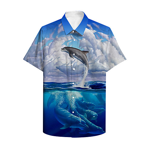 

Men's Shirt 3D Print Graphic Prints Fish Animal Button-Down Print Short Sleeve Daily Tops Casual Designer Big and Tall Blue / Summer