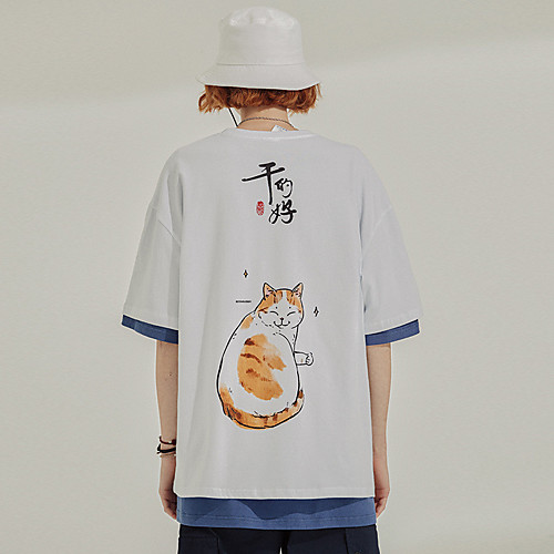 

Men's T shirt Hot Stamping Cat Graphic Prints Animal Print Short Sleeve Casual Tops 100% Cotton Basic Casual Fashion White Black