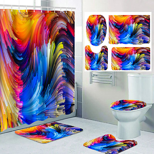 

Four-piece Design of Colorful Pattern Printing Bathroom Shower Curtain and Leisure Toilet