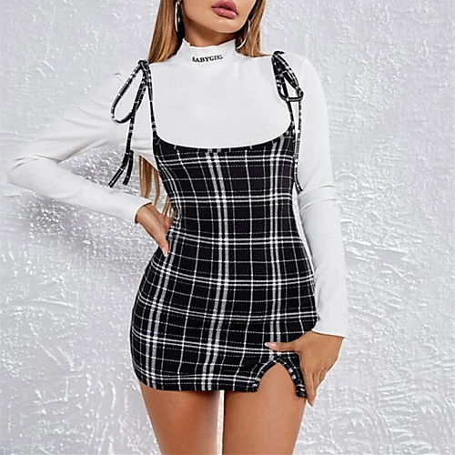 

Women's Strap Dress Short Mini Dress Black and white grid Red grid Sleeveless Plaid / Check Spring Summer Casual / Daily 2021 S M L XL