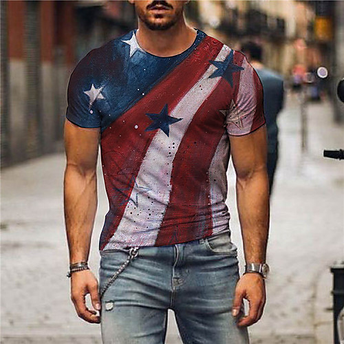 

Men's Tee T shirt 3D Print Graphic Prints American Flag Independence Day Flag Print Short Sleeve Daily Tops Casual Designer Big and Tall Round Neck Red / Summer