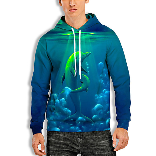 

Men's Pullover Hoodie Sweatshirt Graphic Prints Animal Print Hooded Daily Holiday 3D Print Basic Casual Hoodies Sweatshirts Long Sleeve Blue