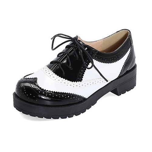 

Women's Oxfords Brogue Platform Chunky Heel Round Toe Patent Leather PU Synthetics Black / White Black