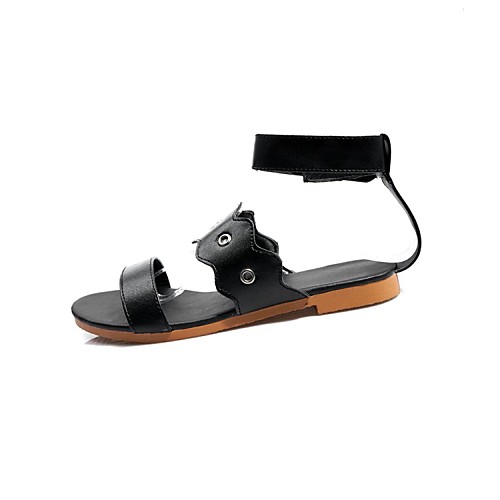 

Women's Sandals Flat Heel Faux Leather Black Silver