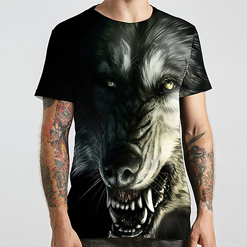 

Men's Unisex Tee T shirt 3D Print Graphic Prints Wolf Animal Plus Size Print Short Sleeve Casual Tops Basic Designer Big and Tall Black