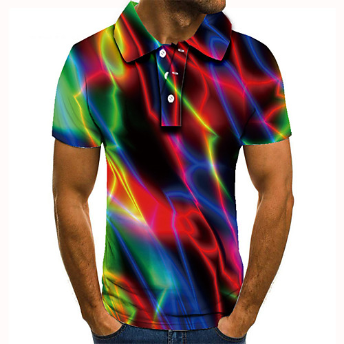 

Men's Golf Shirt Tennis Shirt 3D Print Gradient Graphic Prints Button-Down Short Sleeve Street Tops Casual Fashion Cool Rainbow / Sports