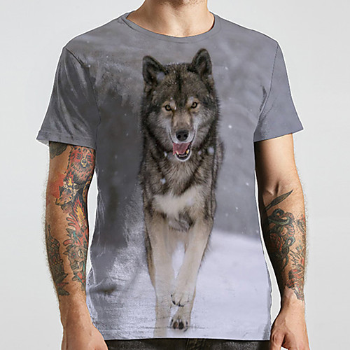 

Men's Unisex Tee T shirt 3D Print Graphic Prints Wolf Plus Size Print Short Sleeve Casual Tops Basic Designer Big and Tall Gray