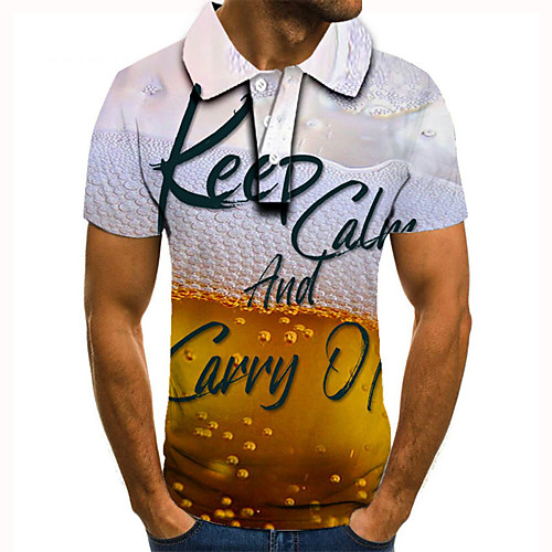 

Men's Golf Shirt 3D Print Graphic Prints Beer Letter Button-Down Short Sleeve Street Tops Casual Fashion Cool Brown / Sports