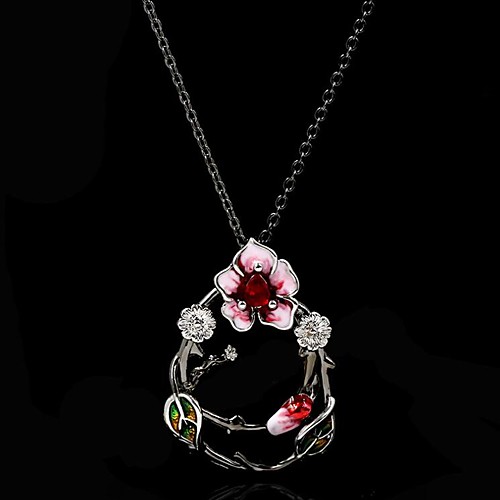 

Women's Fuchsia AAA Cubic Zirconia Necklace Monogram Floral / Botanicals Roses Artistic Fashion European Brass Black 50 cm Necklace Jewelry 1pc For Wedding Anniversary Party Evening Birthday Party