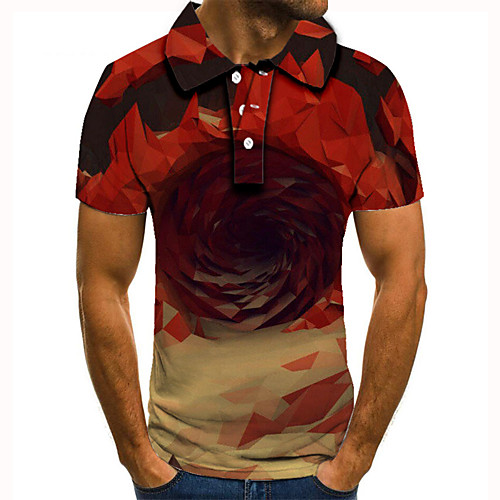 

Men's Golf Shirt 3D Print Geometric Argyle Button-Down Short Sleeve Street Tops Casual Fashion Cool Red / Sports