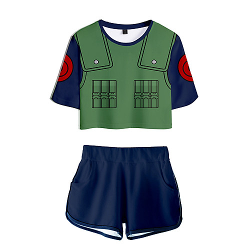 

Inspired by Naruto Hatake Kakashi Cosplay Costume Outfits Terylene Color Block 2 Piece Printing Harajuku Shorts For Women's / Men's