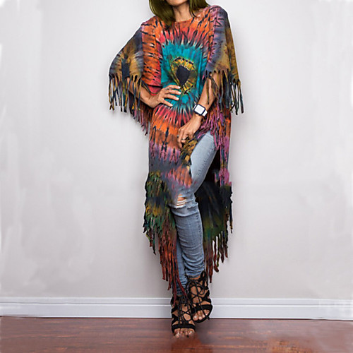 

2021 new independent station eaby tie-dye tassel plus size loose dress women