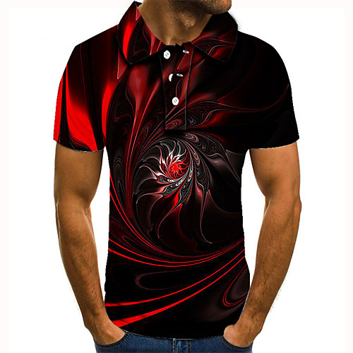

Men's Golf Shirt Tennis Shirt 3D Print Optical Illusion Geometry Button-Down Short Sleeve Street Tops Casual Fashion Cool Black / Sports