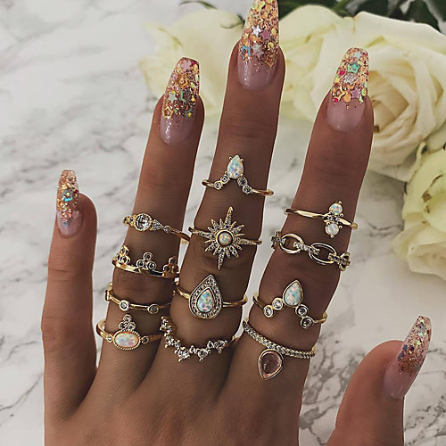 

12-piece ring set retro star joint ring crown water drop imitation opal diamond ring set