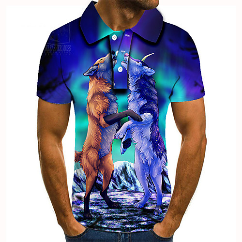 

Men's Golf Shirt 3D Print Wolf Animal Button-Down Short Sleeve Street Tops Casual Fashion Cool Blue / Sports