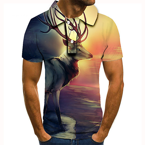 

Men's Golf Shirt Tennis Shirt 3D Print Graphic Prints Deer Animal Button-Down Short Sleeve Street Tops Casual Fashion Cool Orange / Sports