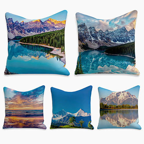 

Cushion Cover 5PC Faux Linen Soft Decorative Square Throw Pillow Cover Cushion Case Pillowcase for Sofa Bedroom 45 x 45 cm (18 x 18 Inch) Superior Quality Machine Washable Landscape