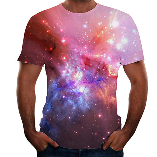 

Men's T shirt Shirt 3D Print 3D Rivet Mesh Short Sleeve Casual Tops Purple Red Rainbow / Summer